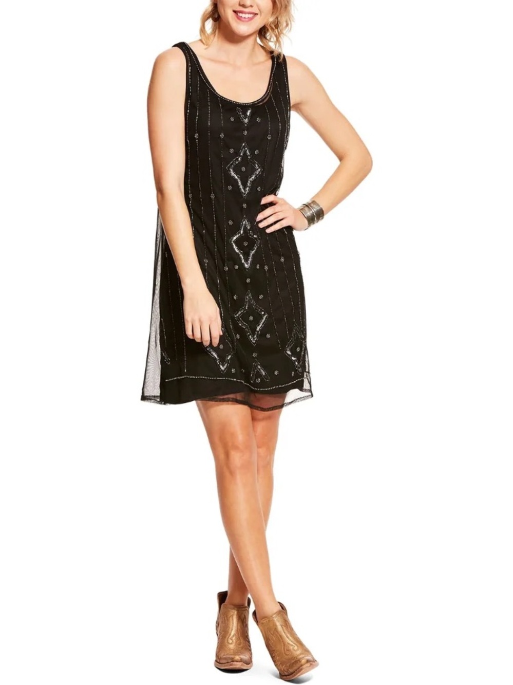 ARIAT Women's Blackjack Beaded Dress US Size Medium Color: Black
